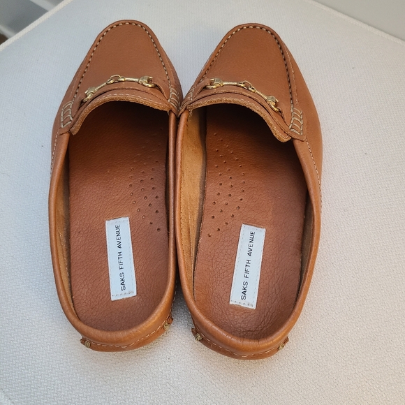 Saks Fifth Avenue Brown Leather Slip On  Mules - Picture 3 of 8